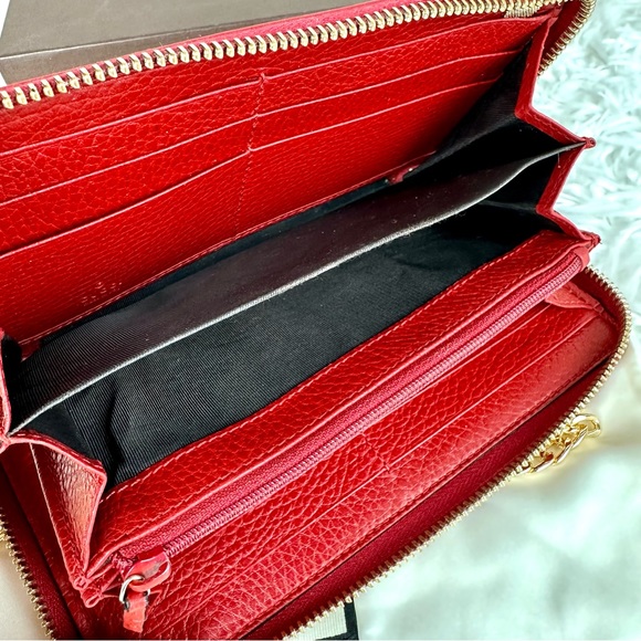 Gucci Marmont red leather zip around zippy wallet on chain crossbody WOC - Picture 11 of 16